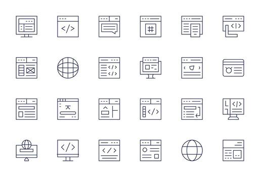 24 Icons inspired by Browser in Pixel Aligned 128x128 Thin Line quality vector