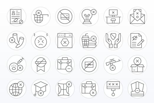 24 64x64 Icons for Denied in Pixel Optimized Thin Line Format vector
