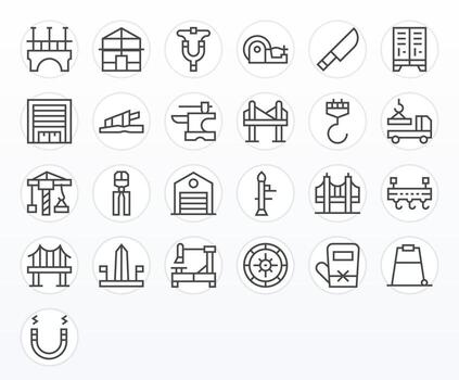 25 Icons for Steel featuring High Resolution Grid Fitted Regular Line Graphics vector