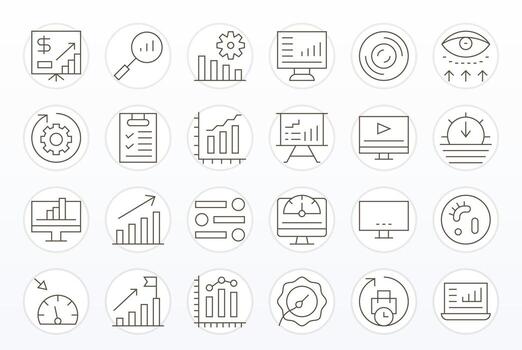 Progress Bar Essential Set including 24 Grid Fitted Thin Line 128x128 Icons vector