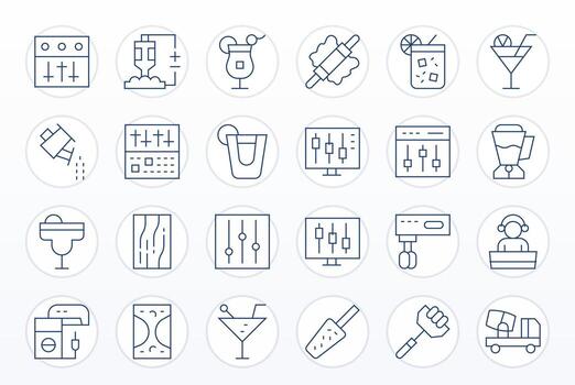 Mixer Icon Toolkit featuring 24 Display Perfect 64x64 Thin Line elements vector