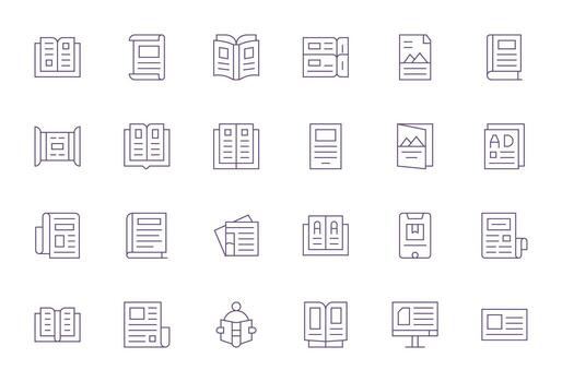 Newspaper Icon Repository containing 24 Thin Line 128x128 Pixel Optimized graphics vector