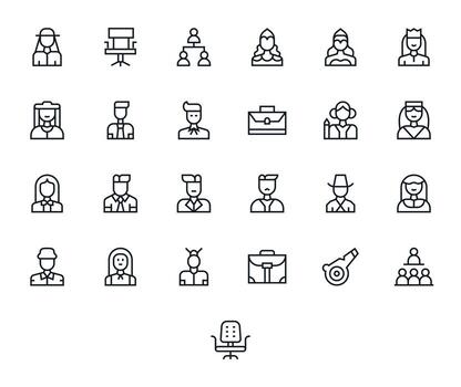 25 Pixel Optimized Icons themed around Executive in 128x128 Regular Line format vector