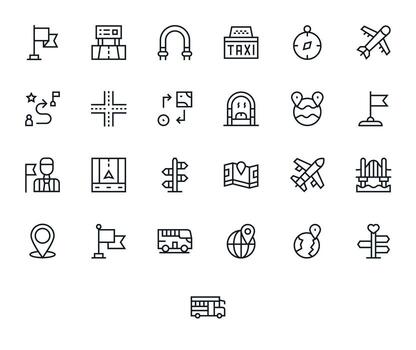 25 High Resolution Icons for Route in Pixel Optimized Regular Line Format vector