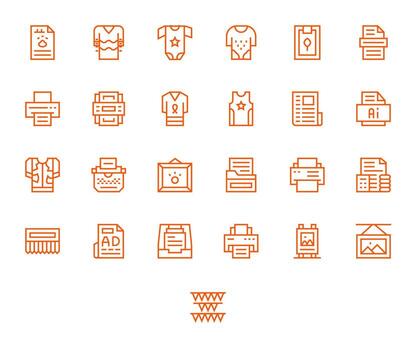 Print Visual Pack containing 25 Regular Line Grid Fitted Icons vector