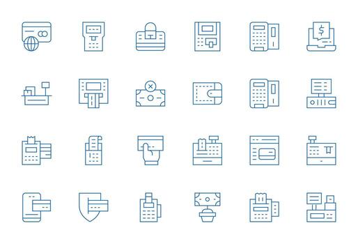 24 Thin Line Icons from Debit Card in 256x256 Pixel Aligned Quality vector