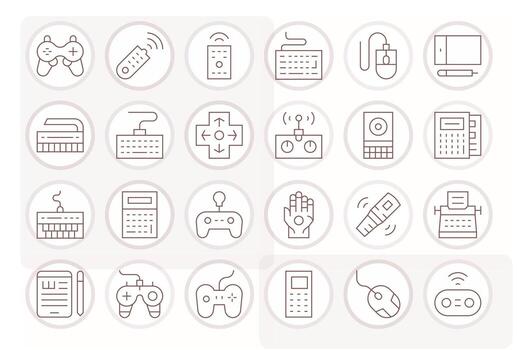 24 Delgado línea cuadrícula equipado íconos a la medida para entrada dispositivo 64 x 64 interfaz vector