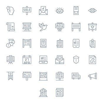 32 Icons for Notice featuring 128x128 Display Perfect Thin Line Graphics vector