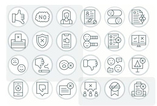 Disapproval Icon Toolkit featuring 24 Grid Fitted High Resolution Thin Line elements vector