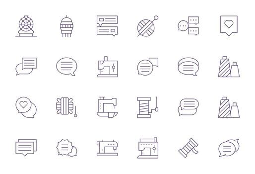 Thread Comprehensive Bundle with 24 Grid Fitted Thin Line 64x64 Icons vector