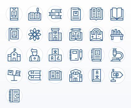 25 Pixel Optimized 256x256 Icons for Study in elegant Regular Line design vector