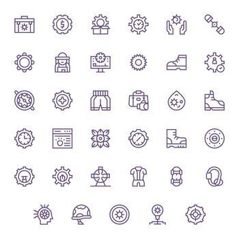 Gear Icon Set with 35 Regular Line 256x256 Pixel Optimized Graphics vector