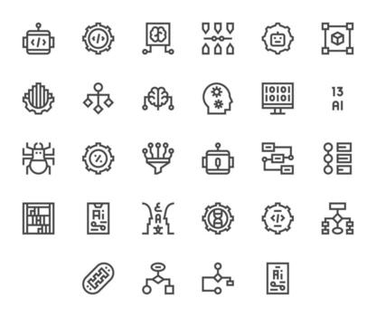 28 Icons for Algorithm optimized in PIXEL Perfect High Resolution Bold Line resolution vector