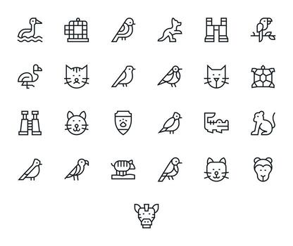 Zoo Modern Collection with 25 Regular Line Retina Ready Pixel Optimized Icons vector