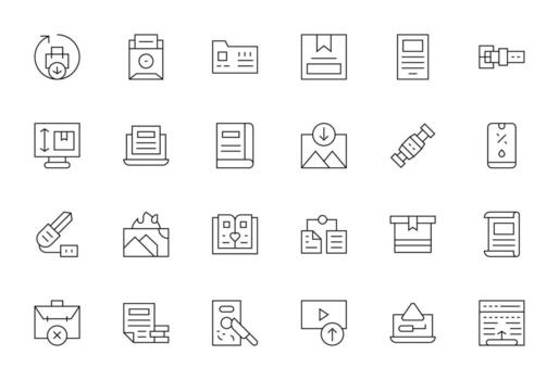 Digital File Icon Collection with 24 256x256 Thin Line Designs vector