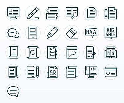 Text Icon Collection featuring 25 Pixel Aligned 128x128 Regular Line Designs vector