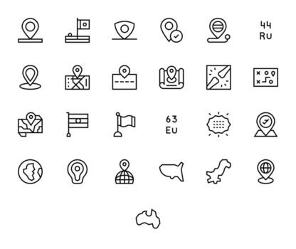 Territory Icon Library with 25 Regular Line High Resolution PIXEL Perfect Designs vector