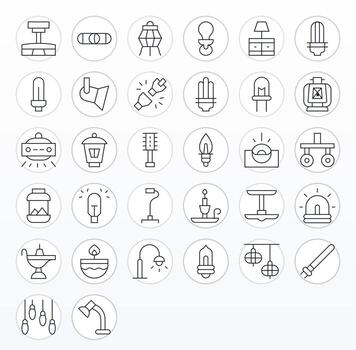 Thin Line Grid Fitted Icons from Lamp Set with 32 256x256 Icons vector