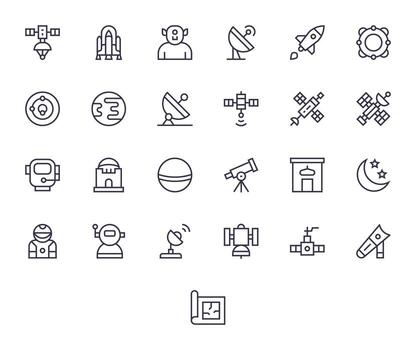 25 Regular Line Display Perfect Icons tailored for Space High Resolution interface vector
