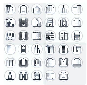 35 Regular Line Pixel Aligned Icons tailored for HighRise 64x64 interface vector