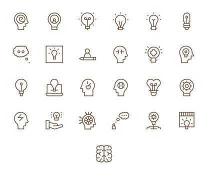 Thinking Icon Set with 25 Regular Line Retina Ready Pixel Optimized Graphics vector