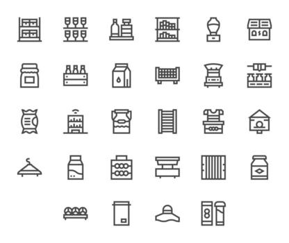 28 256x256 Icons for Shelf in Pixel Aligned Bold Line Format vector