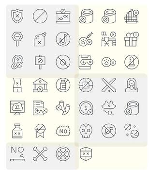 Not Allowed Essential Set including 40 PIXEL Perfect Thin Line High Resolution Icons vector