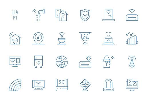 24 High Resolution Thin Line Icons for Wifi with Display Perfect precision vector