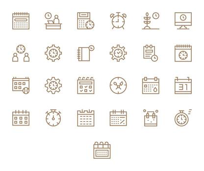 25 Icons for Time Management featuring High Resolution Pixel Optimized Regular Line Graphics vector