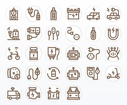 Charging featuring 28 High Resolution Icons in Bold Line Design vector