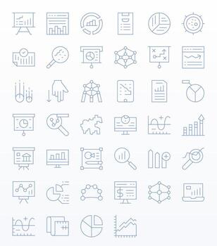 40 Icons for Graph optimized in Detail Enhanced 128x128 Thin Line resolution vector
