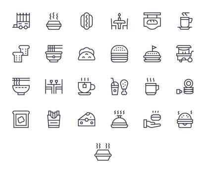 Lunch Digital Pack containing 25 Pixel Aligned Regular Line High Resolution Icons vector