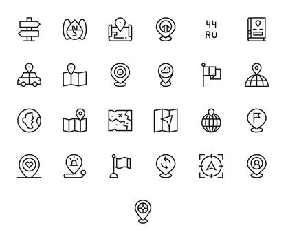 Location Marker Icon Collection with 25 High Resolution Regular Line Designs vector