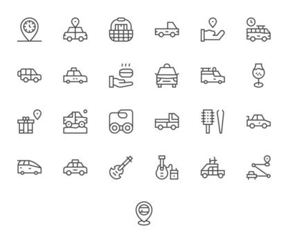 Pickup Ultimate Package with 25 256x256 Regular Line Display Perfect Icons vector