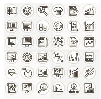 negrita línea estilo grafico íconos con 36 256x256 píxel alineado diseños vector