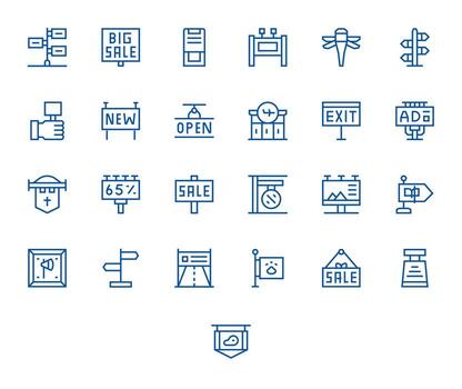 25 Regular Line Pixel Optimized 128x128 Icons from Signage Suite vector