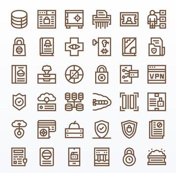 negrita línea estilo datos seguridad íconos con 36 256x256 editable diseños vector