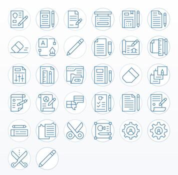 32 íconos para editar presentando 128x128 píxel alineado Delgado línea gráficos vector