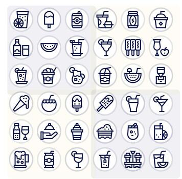 Refreshment Icon Toolkit featuring 36 Pixel Optimized Retina Ready Bold Line elements vector