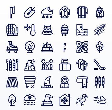invierno profesional conjunto con 36 negrita línea monitor Perfecto alto resolución íconos vector