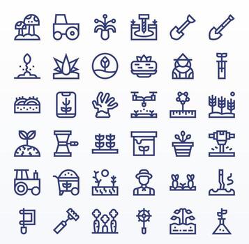 36 Bold Line Grid Fitted Icons for Soil Graphics vector