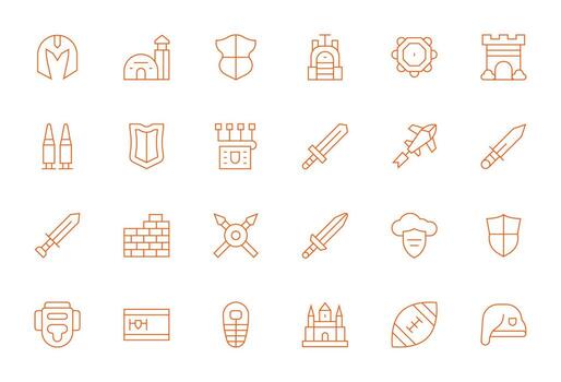 Defense Icon Library with 24 Thin Line High Resolution Grid Fitted Designs vector