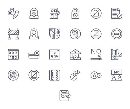 Access Denied Essential Set including 25 Display Perfect Regular Line 256x256 Icons vector