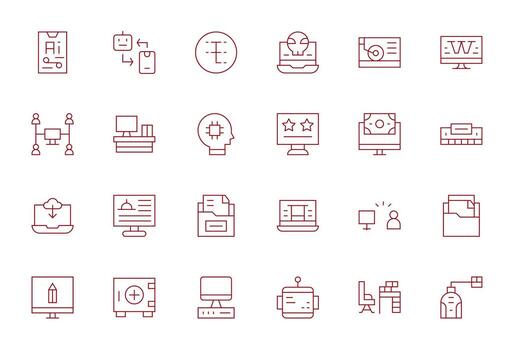 Computer Icon Collection featuring 24 Pixel Aligned 128x128 Thin Line Designs vector