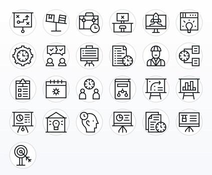 25 Regular Line Grid Fitted Icons crafted for Project High Resolution applications vector