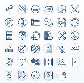 35 Regular Line Icons designed for Prohibited in 64x64 Detail Enhanced format vector