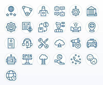 25 Icons for Service optimized in Pixel Aligned 128x128 Regular Line resolution vector