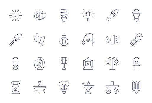 Illumination Grid Fitted Set with 24 256x256 Thin Line Icons vector
