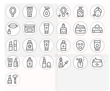 Cosmetic Grid Fitted Set with 25 High Resolution Regular Line Icons vector