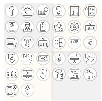 32 Delgado línea íconos diseñado para autorización en 128x128 píxel optimizado formato vector